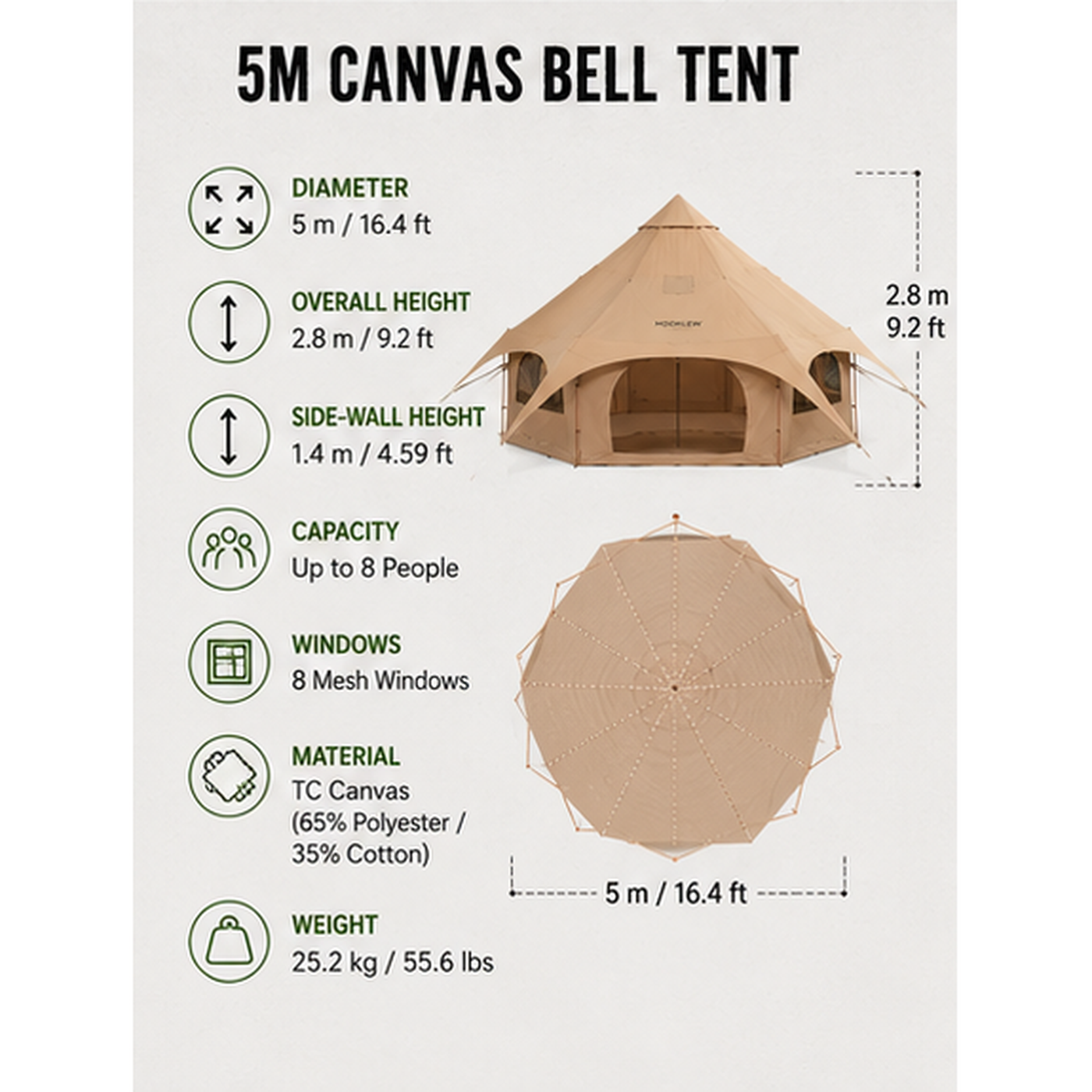 HOOKLEW P6 – 5M Four-Season Canvas Bell Tent
