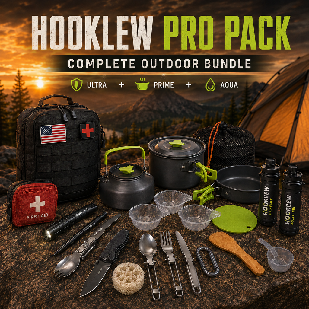 HOOKLEW Pro Pack – Survival, Camp Cooking & Water Filter Bundle