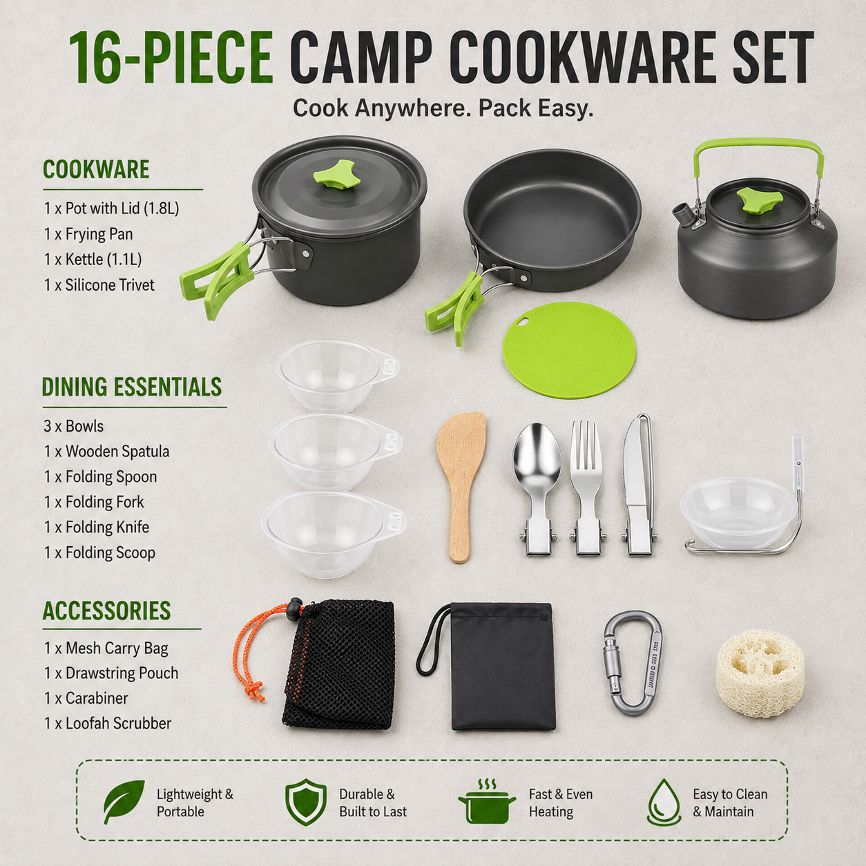 HOOKLEW PRIME 16-Piece Camp Cookware Set